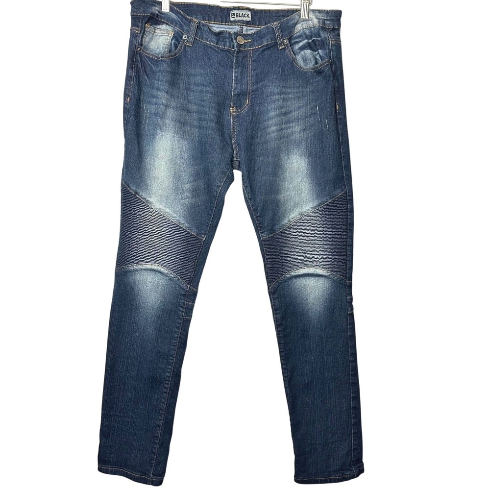 CJ Black Mens Skinny Flex Moto Jeans Dark Wash Ribbed Knee 38x32 Stretch Denim